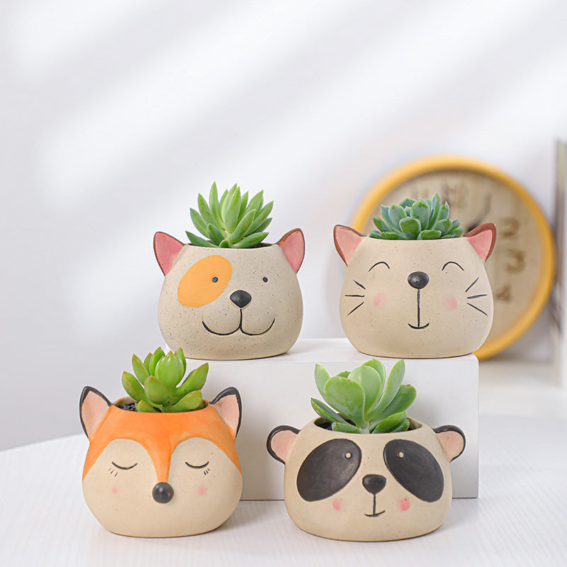 Biscuit Firing Panda Plant Pot Lovely Succulent Indoor Planter Aloe Cactus