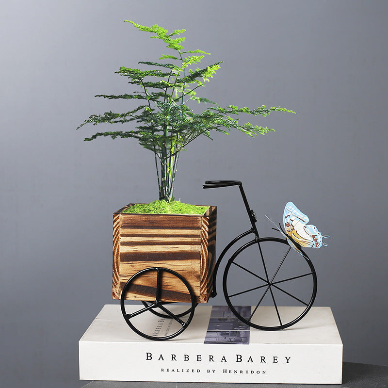 Wrought Iron Bicycle Plant Pots With Wooden Basin Home Garden Decor