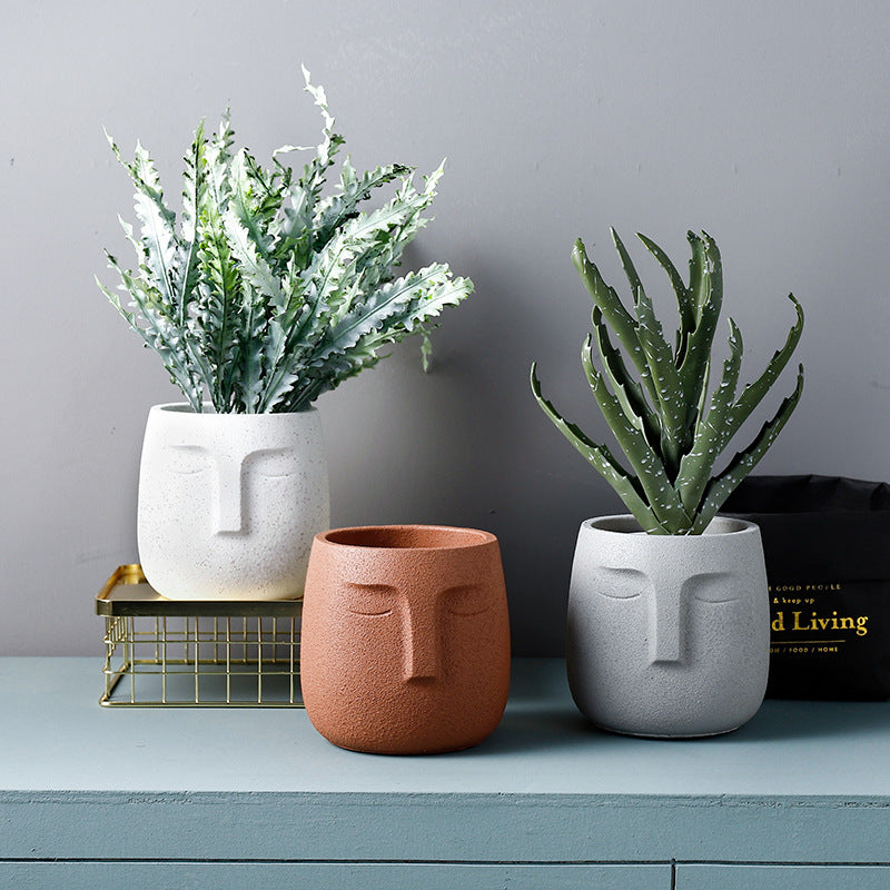 Grey Cement Portrait Planters Indoor Plant Pots Flowerpots