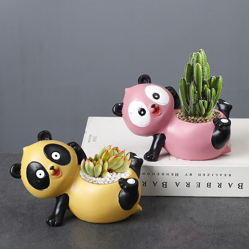 Resin Yellow Panda Plant Pots Lovely Creative Indoor Planters Home Decor