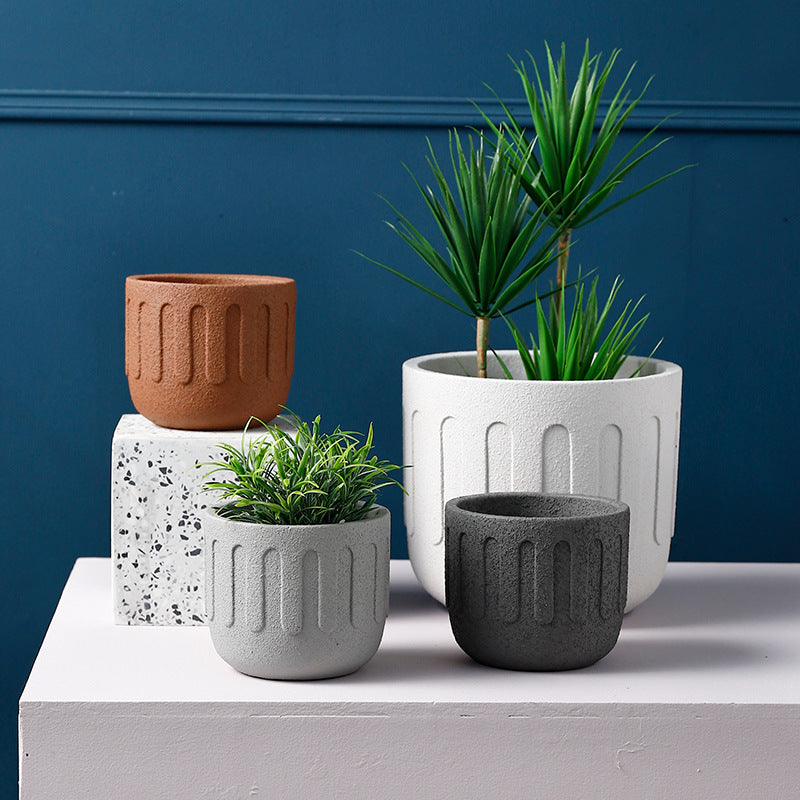 Grey Cement Round Plant Pots Indoor Flowerpots Planters