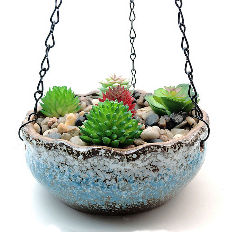 Blue White Hanging Glazed Pot Wave