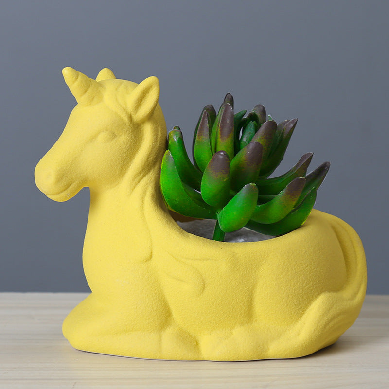 Yellow Frosted Unicorn Plant Pot Creative Succulent Planter Birthday Gift