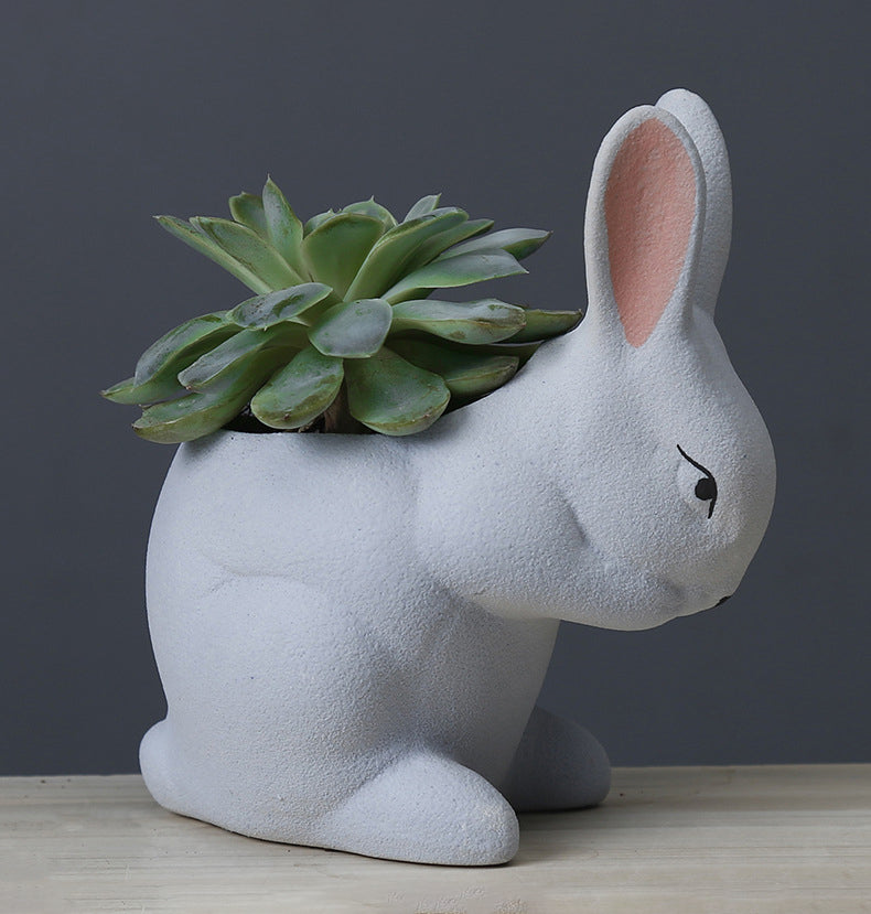 Light Blue Frosted Rabbit Plant Pot Lovely Creative Planter Home Office Decor