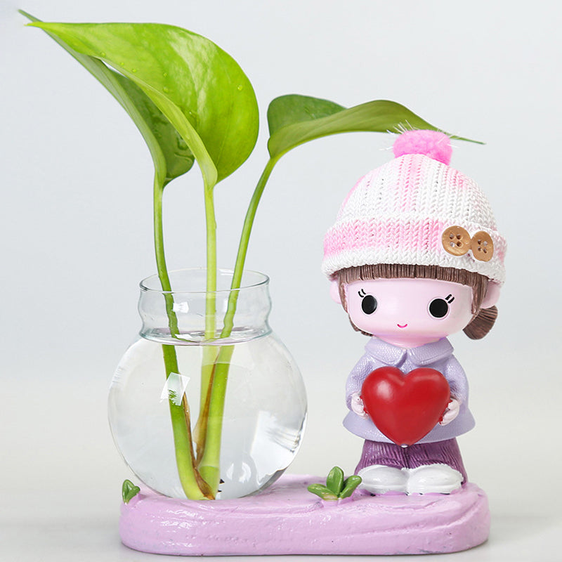 Resin Hugging Figurine Girl Terrarium Pot Hydroponic Plants Hydrocotyle