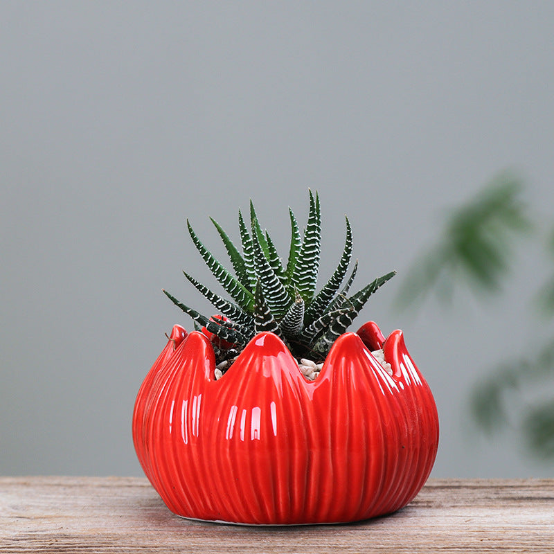 Red Lotus Plant Pots Indoor Mini Planters Creative Flowerpots