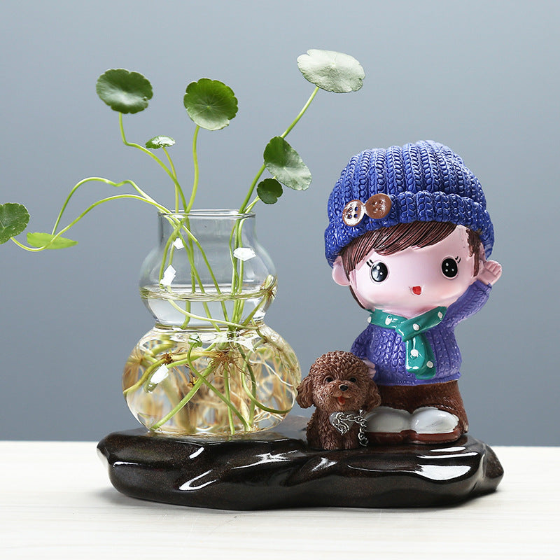 Male Doll Lead Puppy Hydroponic Pot Creative Plant Terrarium Plant Lover Gifts