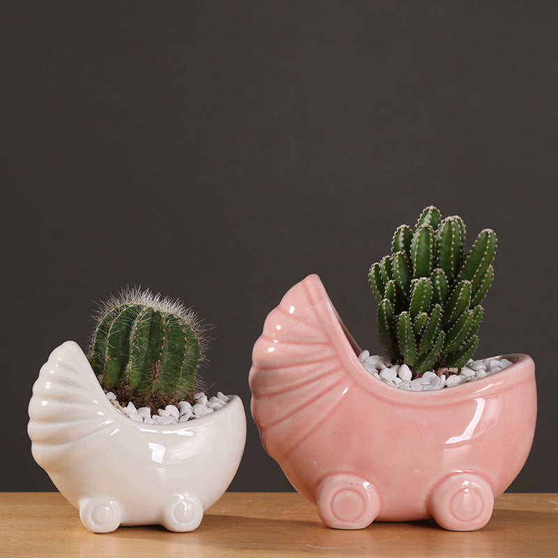 Pink Stroller Plant Pots Cute Succulent Indoor Planters Birthday Gifts