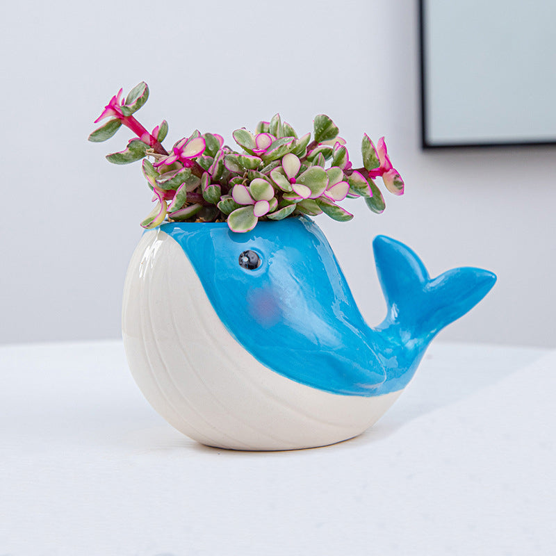 Lovely Blue Whale Plant Pot Indoor Animal Planter Mini Decorative Flowerpot