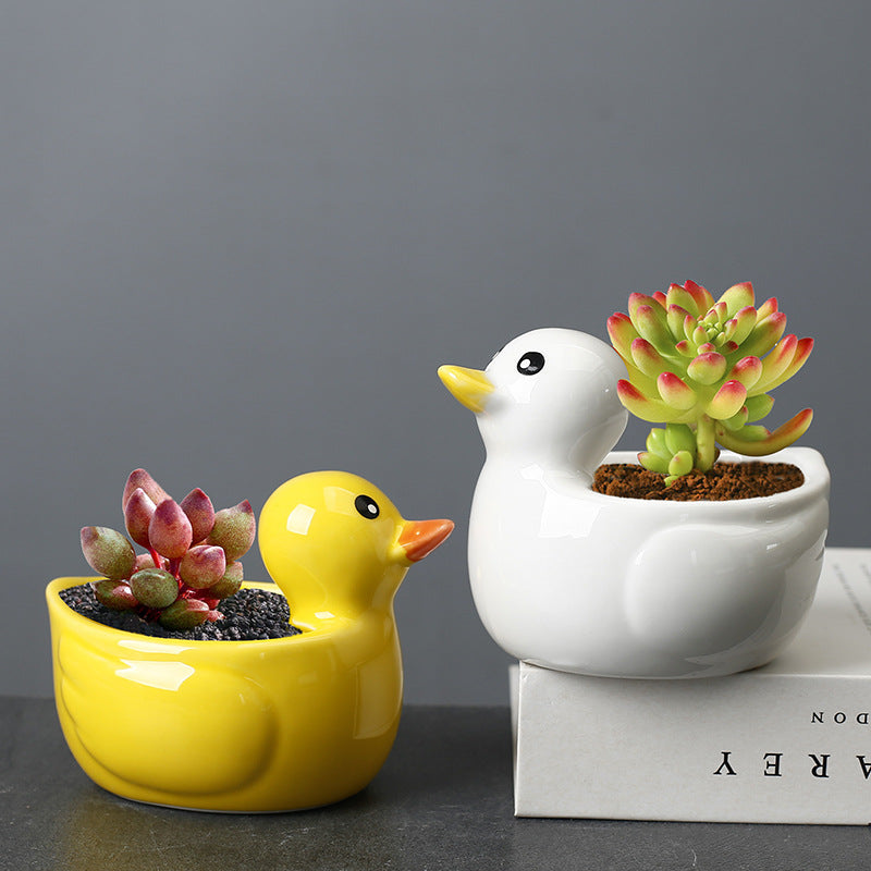 Lovely Yellow Duck Plant Pot Creative Indoor Succulent Planter Animal Decor Gifts