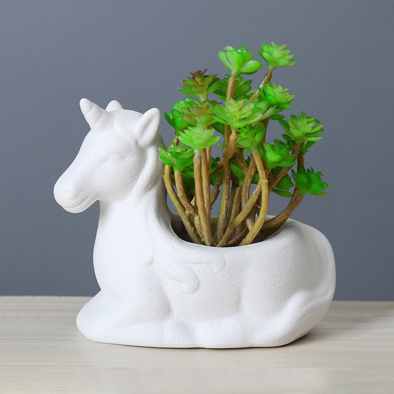 White Frosted Unicorn Plant Pot Creative Succulent Planter Birthday Gift