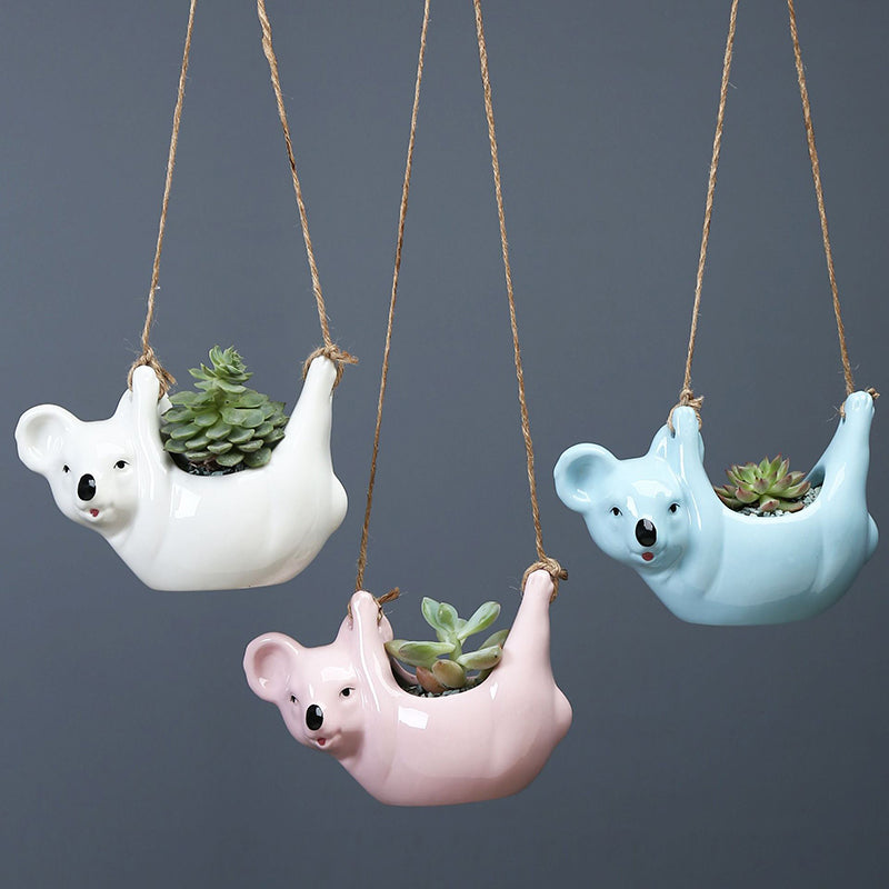 Pink Koala Hanging Plant Pots Succulent  Animal Planters Home Decor