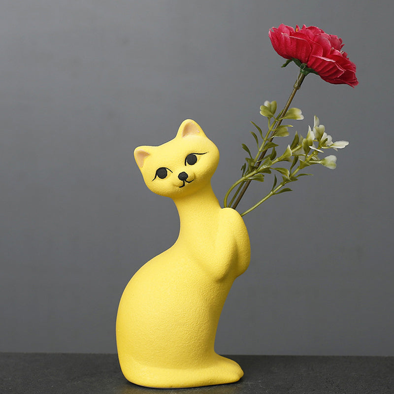 Yellow Kitten Ceramic Vase Lovely Creative Flower Vase Home Decor