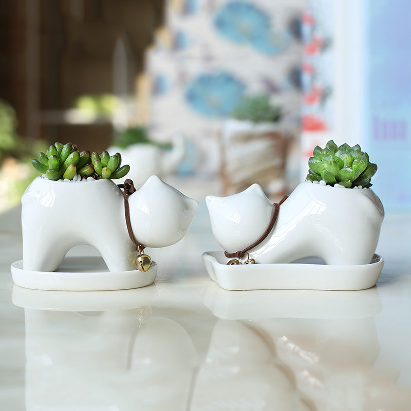 Lovely Stretching Kitten Plant Pot Indoor Succulent Planter, Model 1