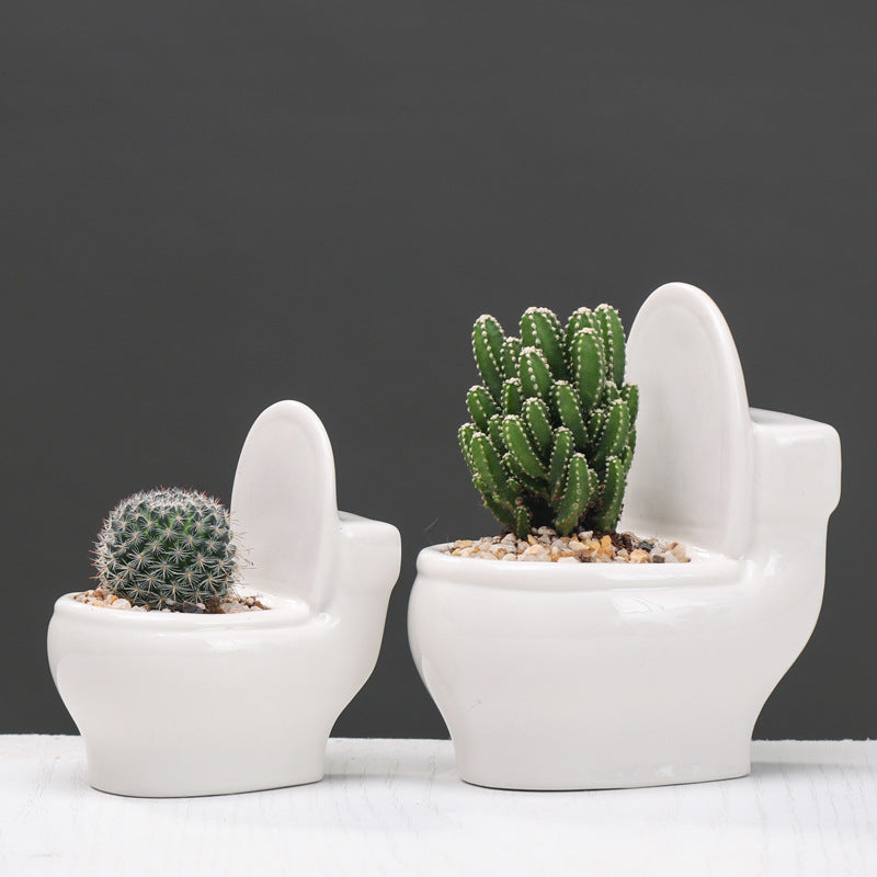 Lovely White Mini Toilet Plant Pot Creative Succulent Planter Home Decor