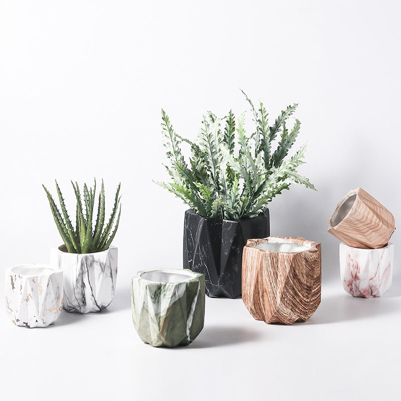 Green White Texture Flowerpots Indoor Plant Pots Planters