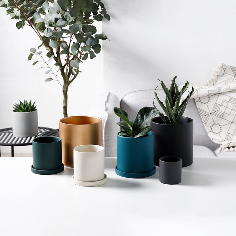 Dark Green Cylinder Plant Pots Indoor Flowerpots Planters