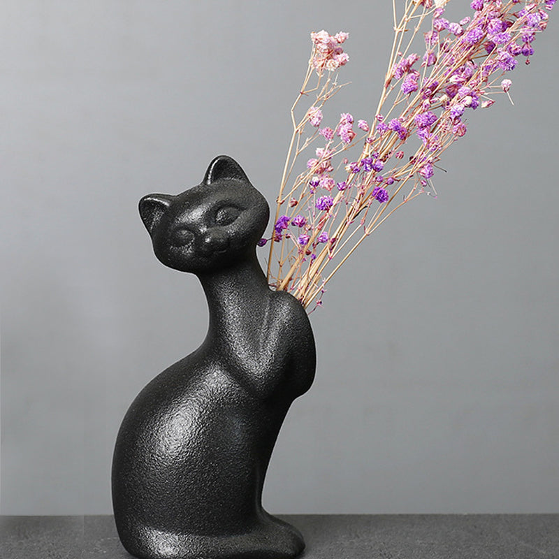 Black Kitten Ceramic Vase Lovely Creative Flower Vase Home Decor