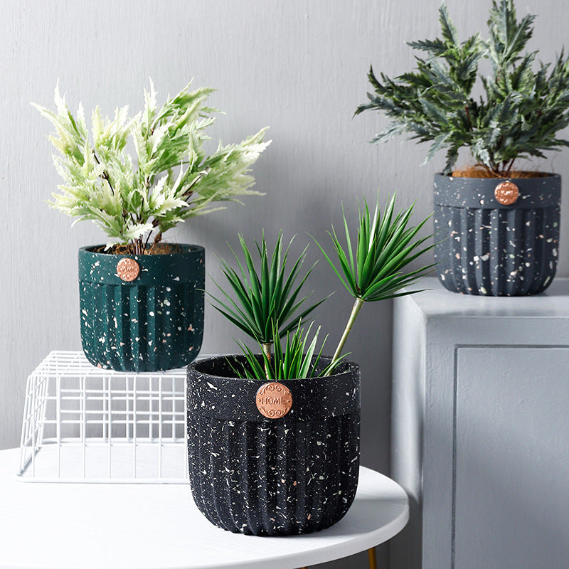 White Terrazzo Round Plant Pots Indoor Flowerpots Planters