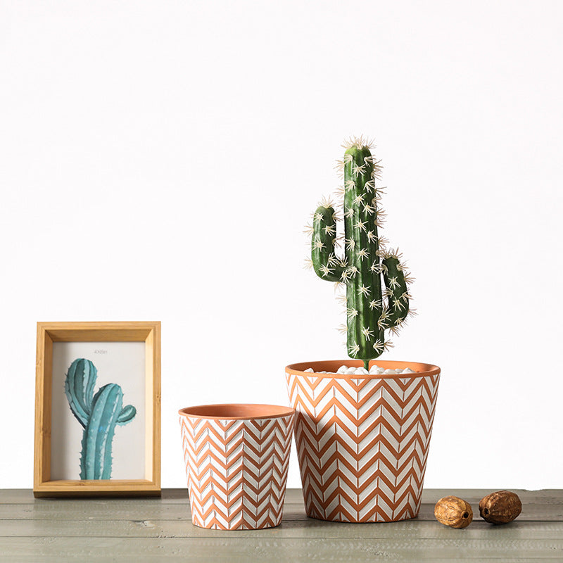 Terracotta Wavy Texture Plant Pot Flowerpot