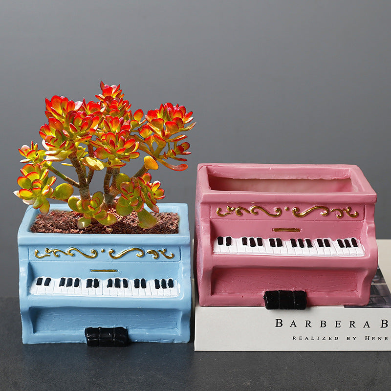 Pink Rectangular Piano Resin Plant Pots Creative Indoor Planters Home Decor