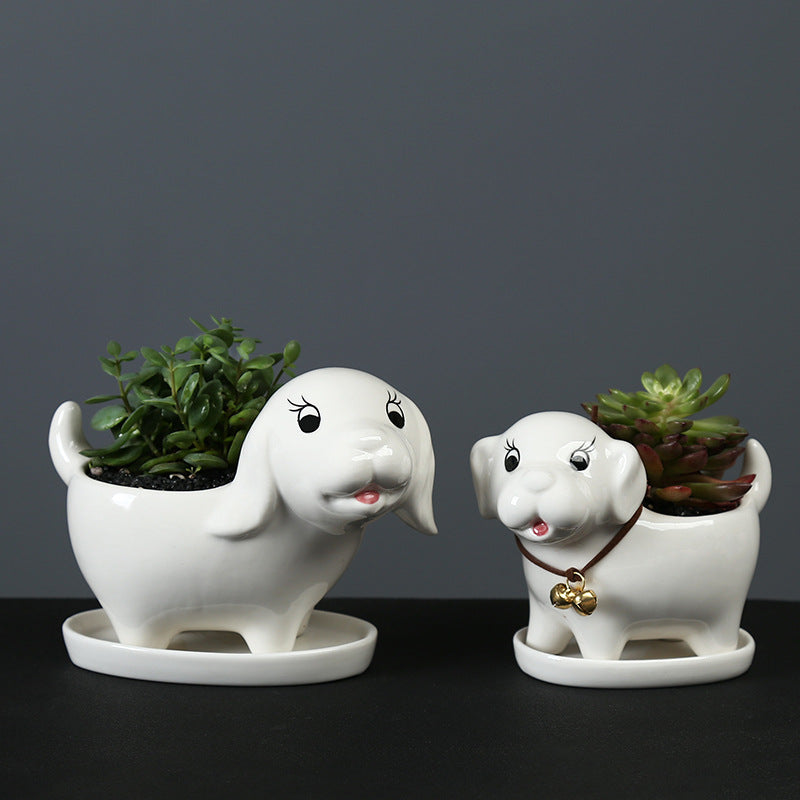 White Puppy Plant Pot Creative Decorative Indoor Planter Aloe Cactus