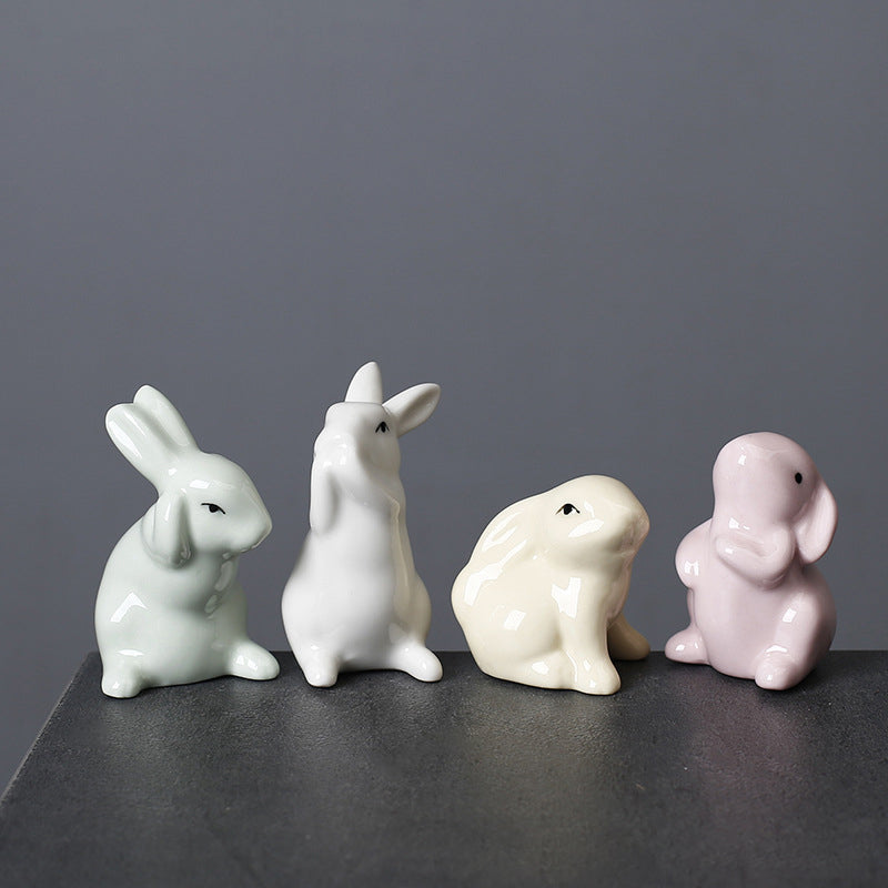 White Ceramic Rabbit Ornament Lovely Animal Creative Ornament Home Decor