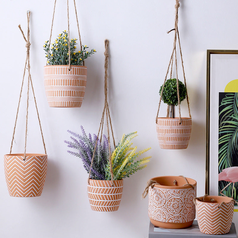 Hanging Terracotta Wave Texture Plant Pot Flowerpot