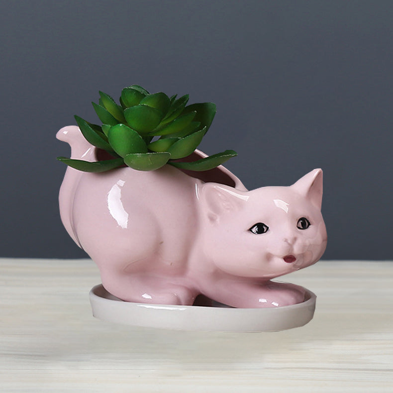 Pink Mother Kitten Plant Pot Lovely Creative Animal Planter Home Decor