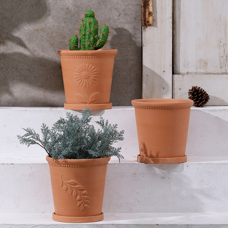 Olive Leaf Relief Terracotta Plant Pot