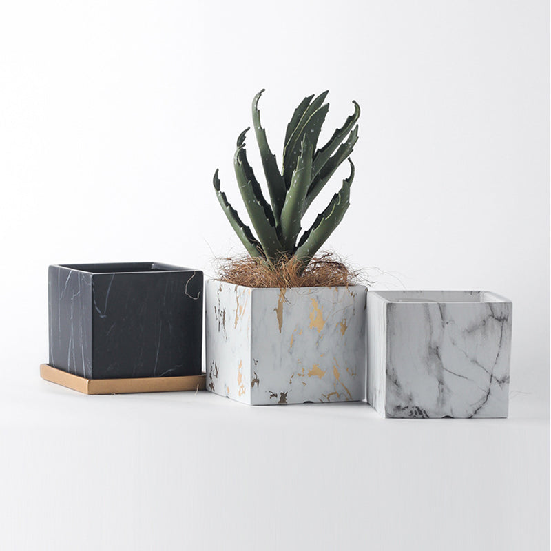 Black White Texture Square Plant Pots Indoor Flowerpots Planters