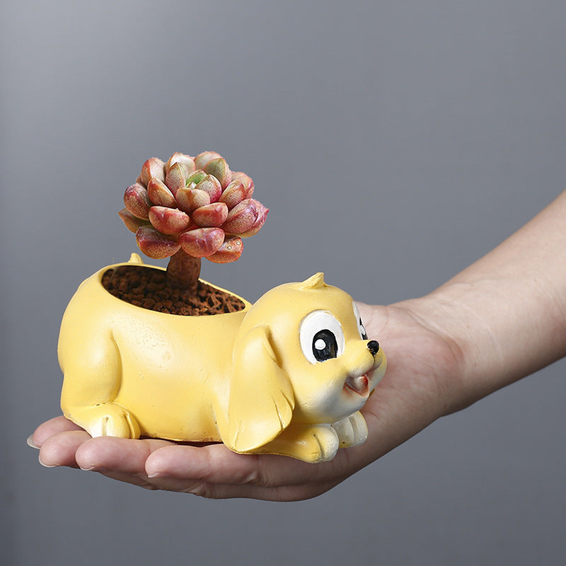 Resin Yellow Puppy Plant Pots Creative Mini Animal Planters Indoor Flowerpots