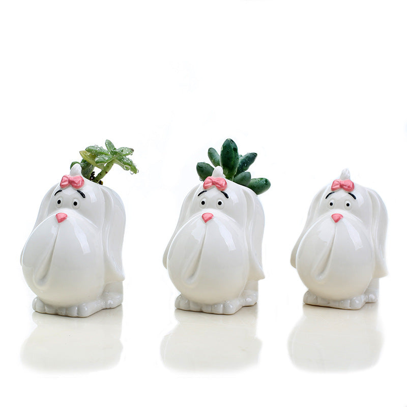 Lovely White Puppy Plant Pot Creative Indoor Planter Animal Decor