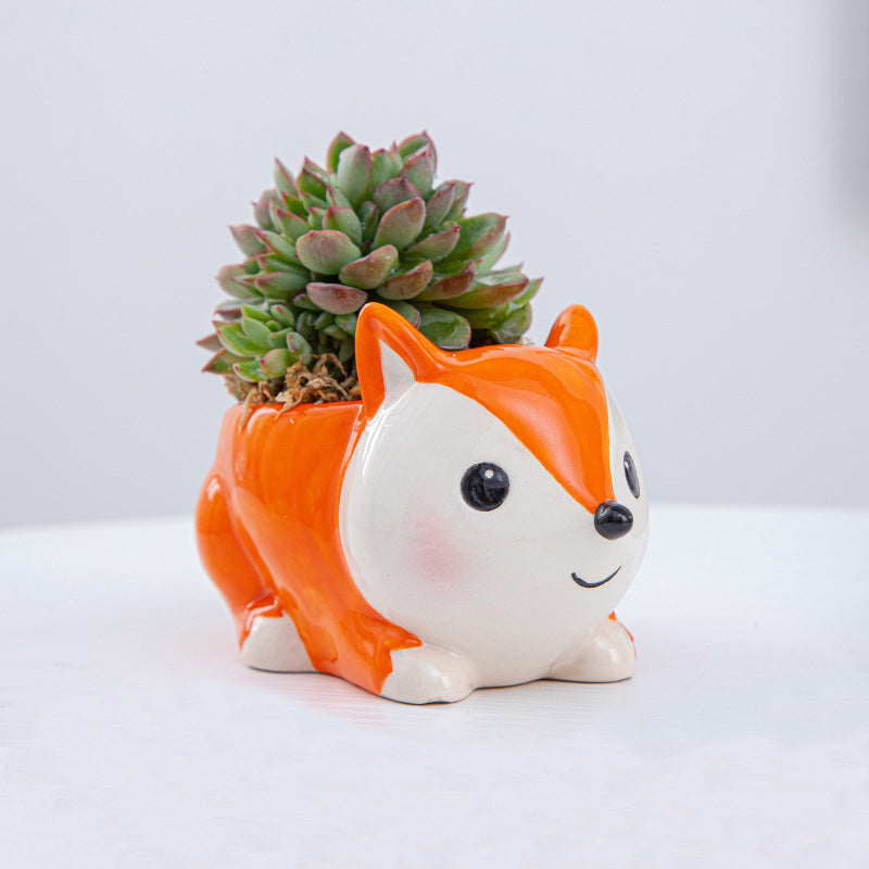 Lovely Fox Plant Pot Indoor Animal Planter Mini Decorative Flowerpot