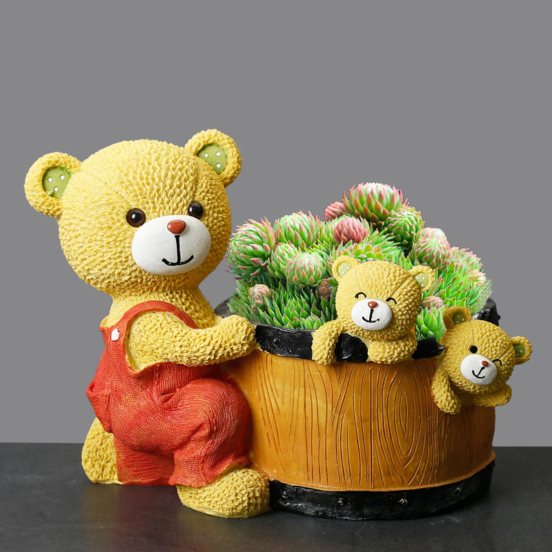 Mom and Two baby Bears Resin Plant Pot Indoor Planter Creative Decor