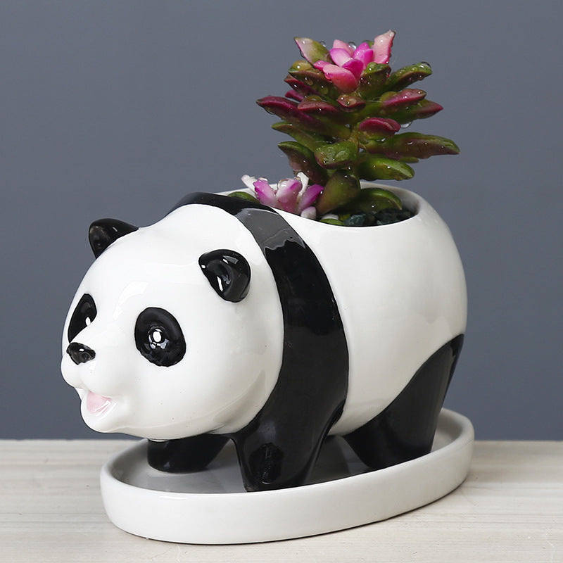 Lovely White Panda Plant Pot Creative Succulent Planter Home Decor Gifts