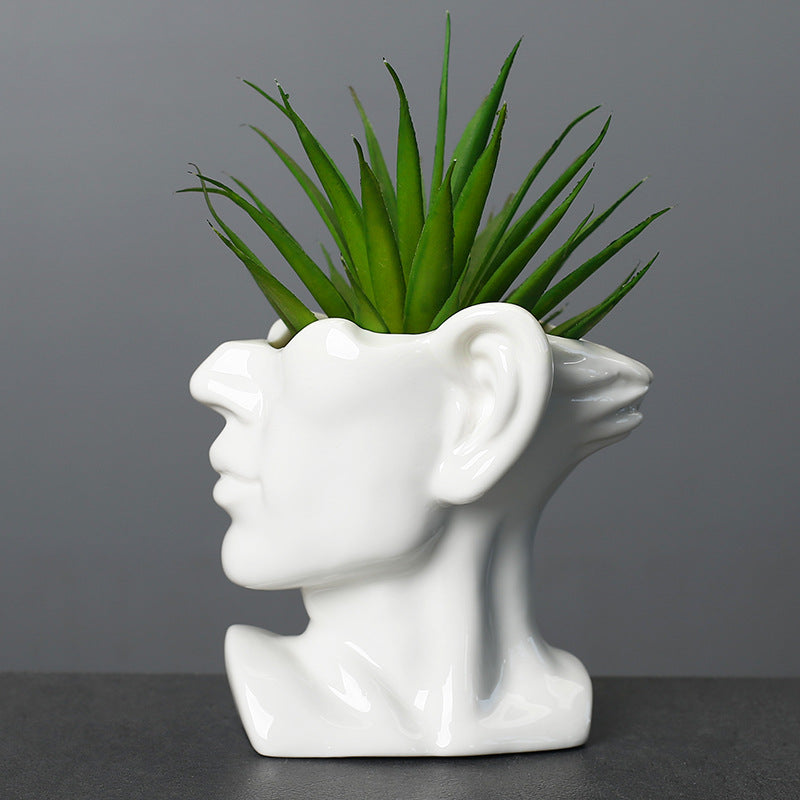 White Male Design Plant Pot Indoor Succulent Plantetr Decorative Flowerpot