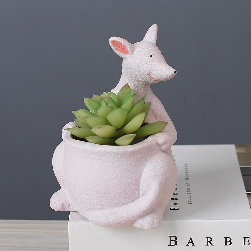 Pink Kangaroo Plant Pot Lovely Succulent Planter Home Office Decor