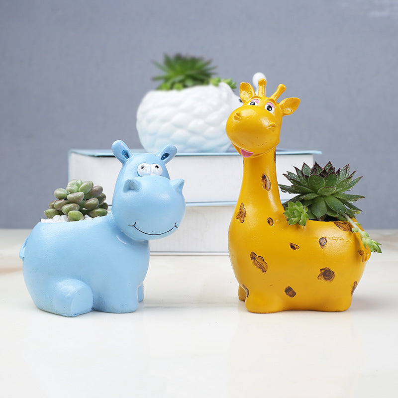 Blue Hippo Mini Resin Plant Pot Indoor Planter Creative Animal Decor