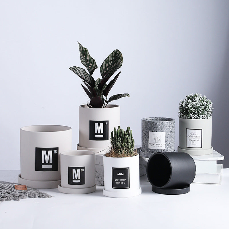 Black Cylinder Plant Pots with Sticker