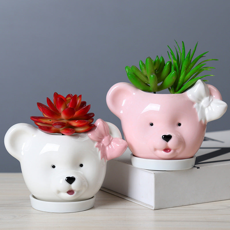 White Bear Head Plant Pot Lovely Creative Animal Planter Home Decor