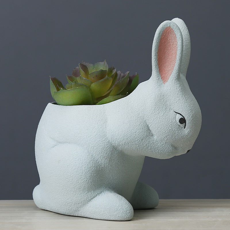 Light Green Frosted Rabbit Plant Pot Lovely Creative Planter Home Office Decor