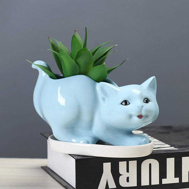 Blue Mother Kitten Plant Pot Lovely Creative Animal Planter Home Decor