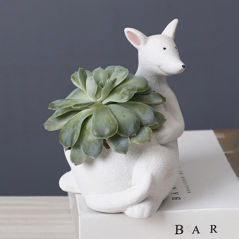 White Kangaroo Plant Pot Lovely Succulent Planter Home Office Decor