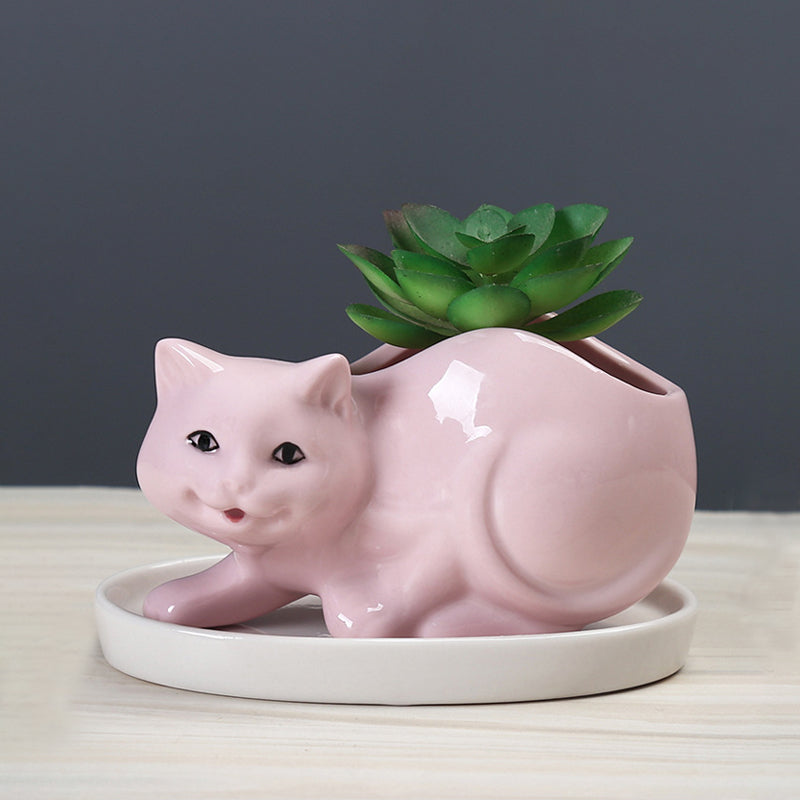 Pink Baby Kitten Plant Pot Lovely Creative Animal Planter Home Decor