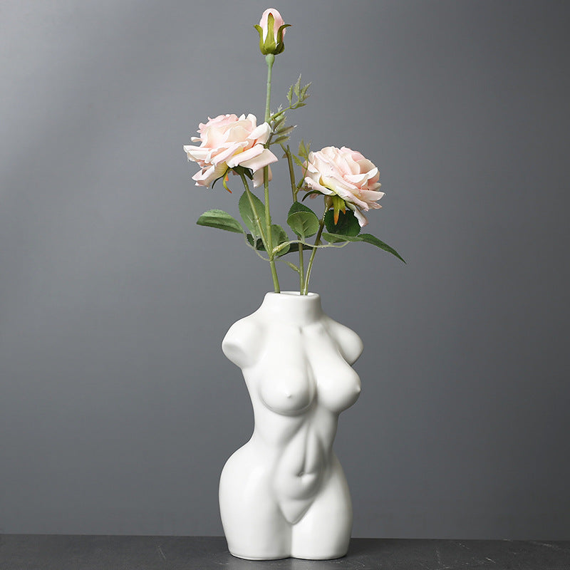 White Maiden Bust Artistic Vase Morden Body Ceramic Flower Vase