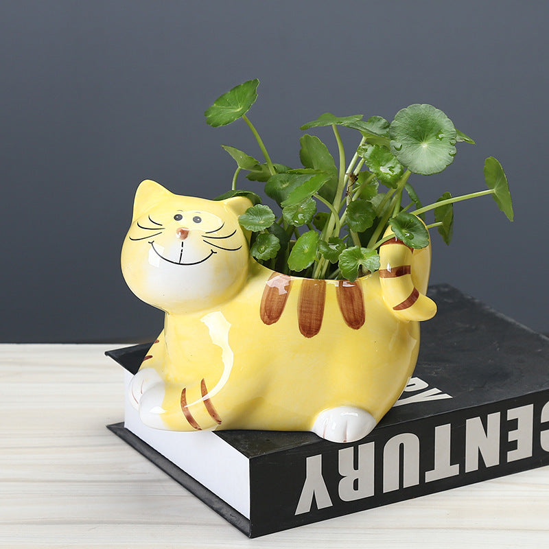 Hand-Painted Kitten Plant Pot Creative Animal Planter, Model 1