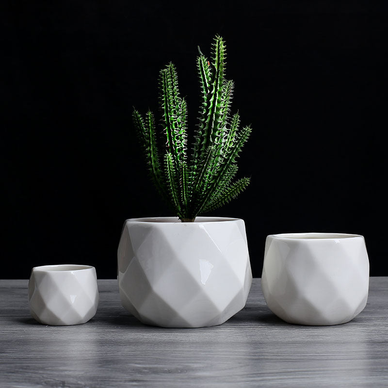 White Polyhedron Plant Pot Modern Creative Planter Home Office Decor