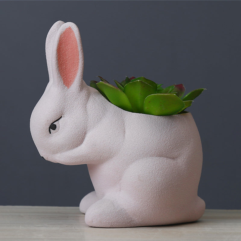 Light Pink Frosted Rabbit Plant Pot Lovely Creative Planter Home Office Decor