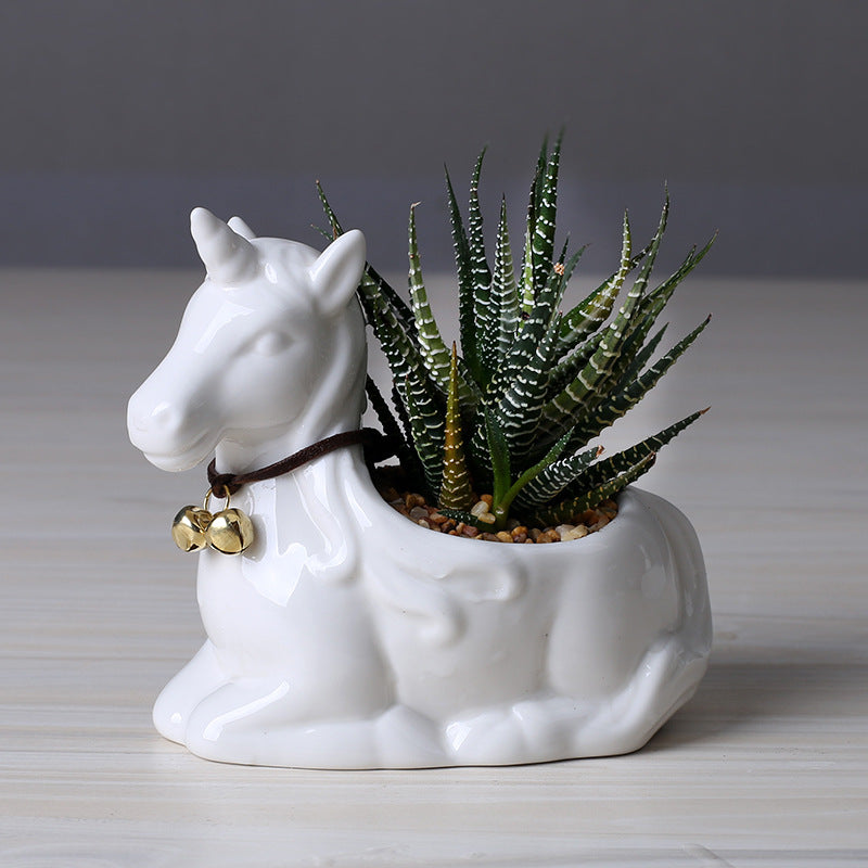 Lovely White Unicorn Plant Pot Mini Creative Planter Home Decor Gifts